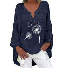 JuliaFashion - 2024 Womens Long Sleeve V-Neck Printed Irregular Hem Top