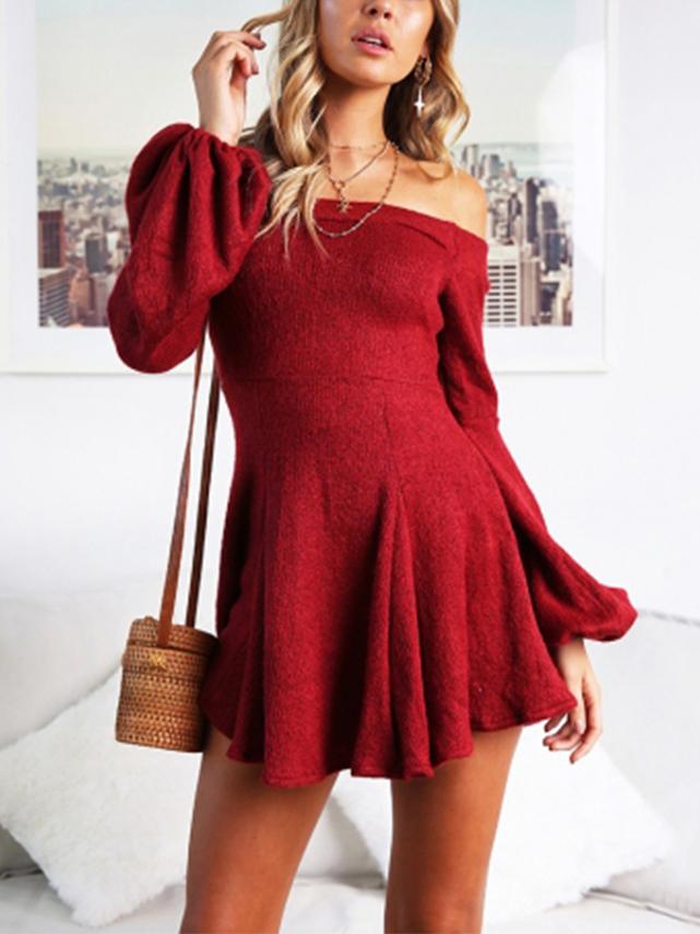 JuliaFashion - 2024 Puff Sleeve Off-Shoulder Mini Dress