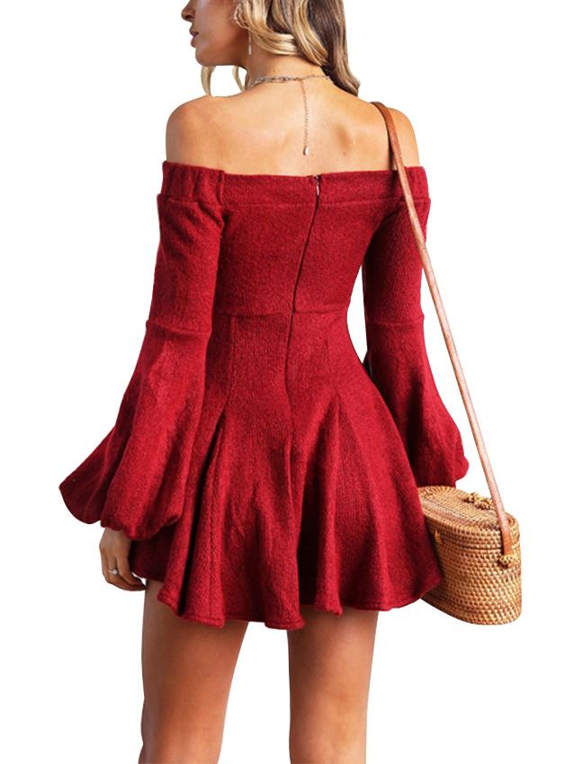 JuliaFashion - 2024 Puff Sleeve Off-Shoulder Mini Dress