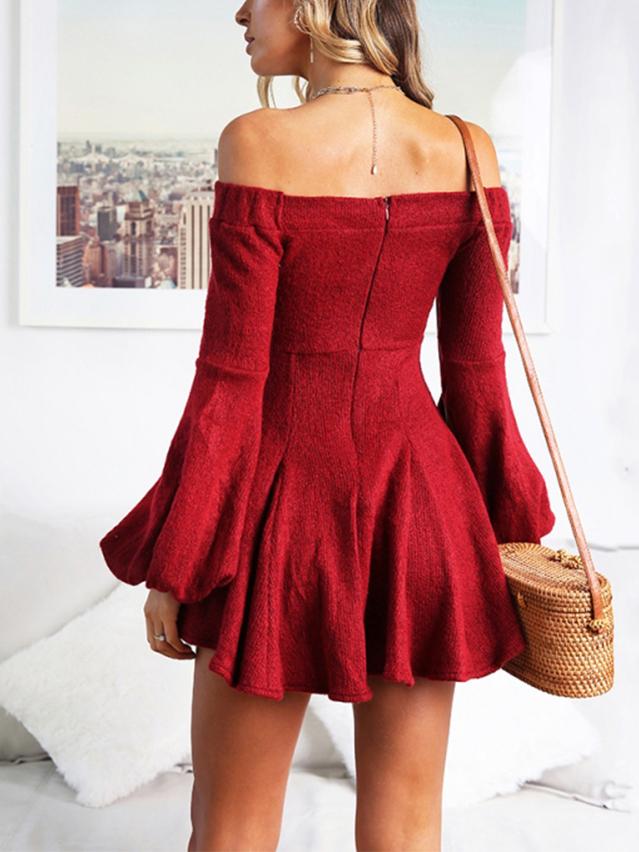 JuliaFashion - 2024 Puff Sleeve Off-Shoulder Mini Dress