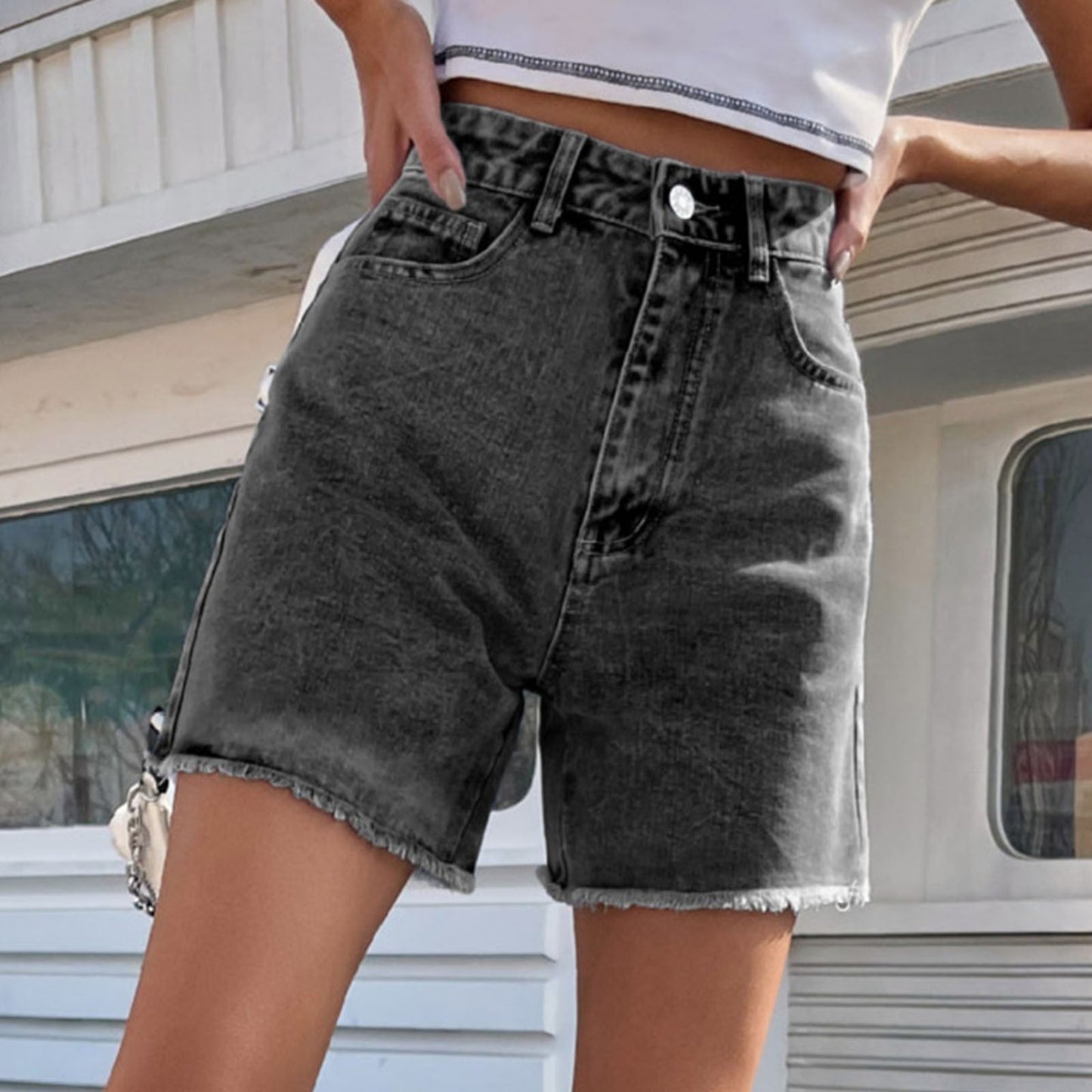 JuliaFashion-Chic High Waist Blue Denim Short
