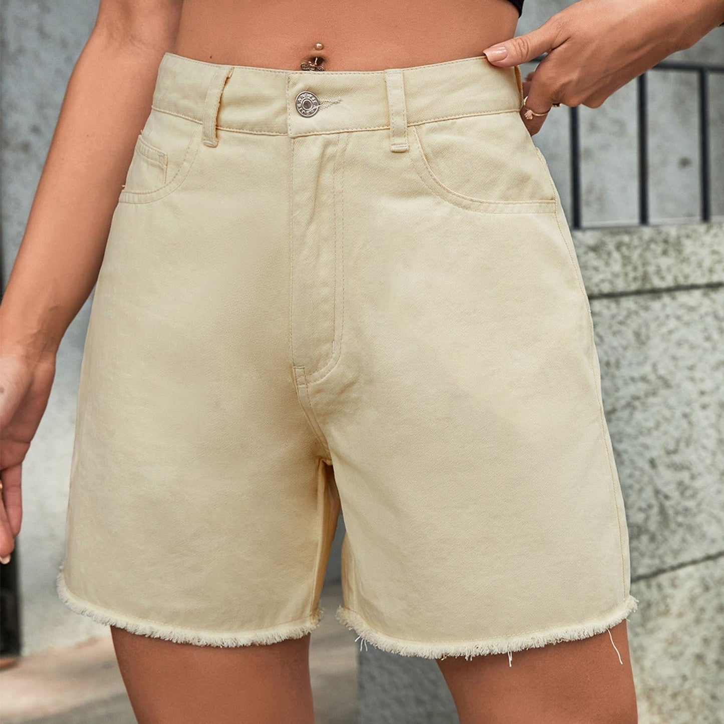 JuliaFashion-Chic High Waist Blue Denim Short