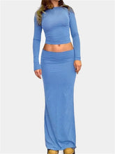 JuliaFashion - O-neck Long Sleeve Solid Color Slim Fit T-shirts Skirt Suits