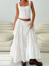 JuliaFashion - Vintage Floral Print Corsets Tank Tops A-Line Long Skirts Suits