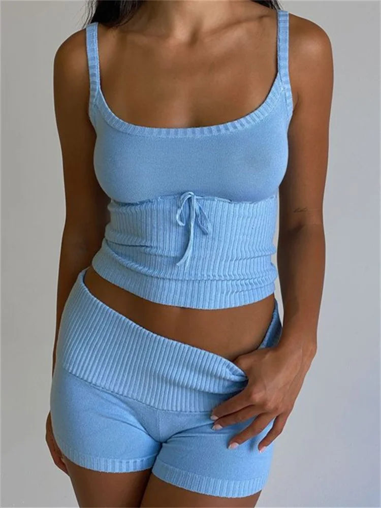 Ribbed Cami Top & Bodycon Shorts Set