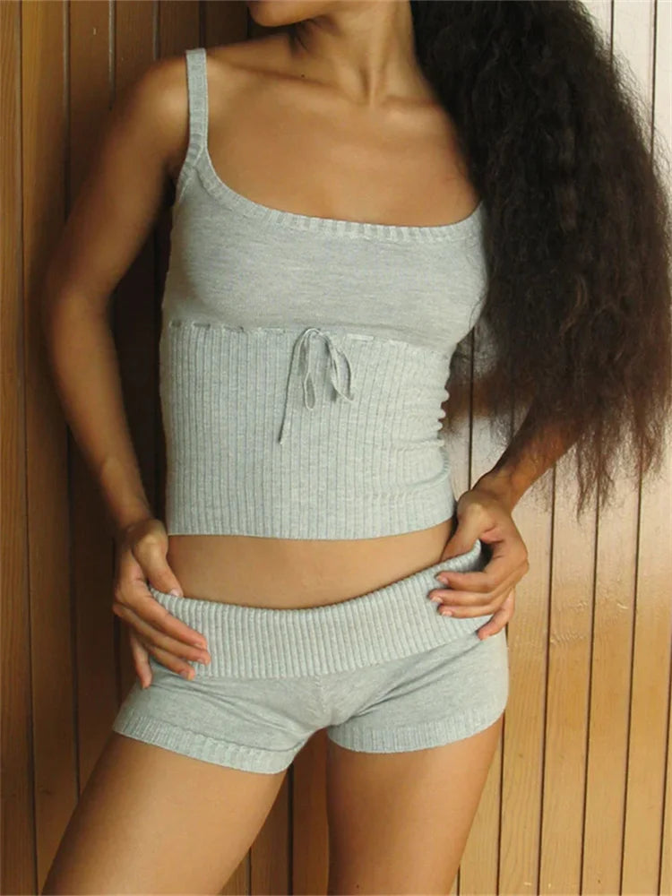 Ribbed Cami Top & Bodycon Shorts Set