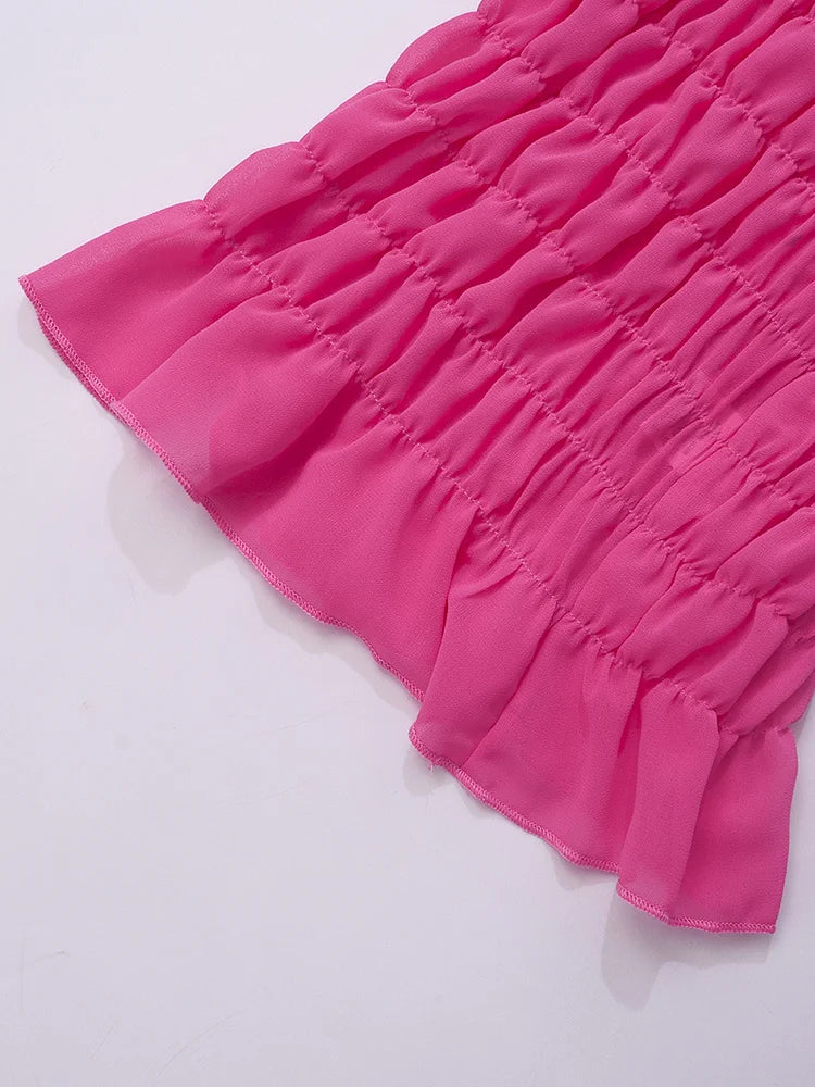 JuliaFashion - Y2K High Waist Ruched Short Mini Mesh Sheer Summer Party Clubwear Ruffles Hem Skirts