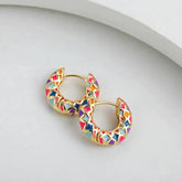 JuliaFashion - 2024 Vintage Gold Color Enamel Hoop Earring