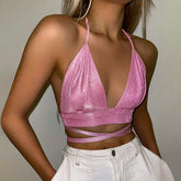 JuliaFashion - Shiny Halter Corset Cami Tops