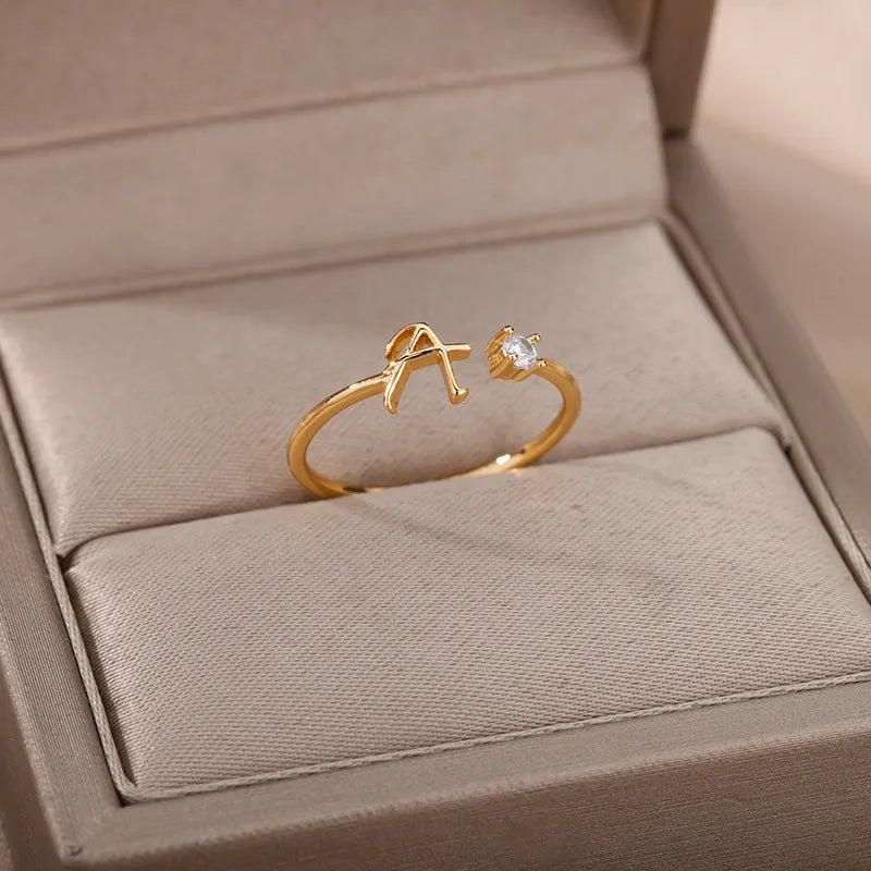 JuliaFashion-Adjustable Stainless Steel Initial Name Ring