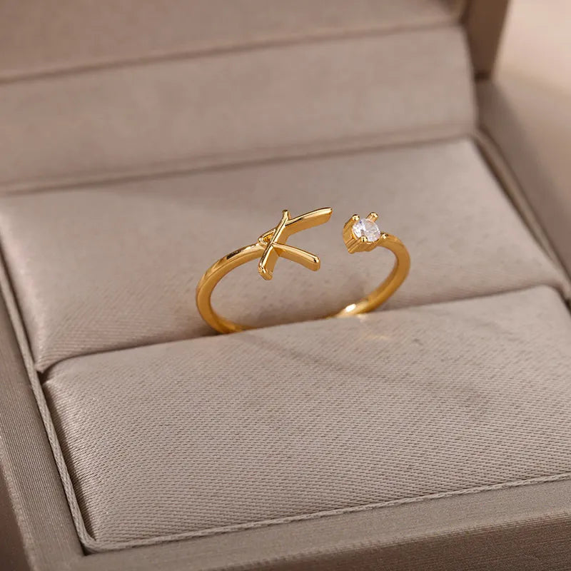 JuliaFashion-Adjustable Stainless Steel Initial Name Ring