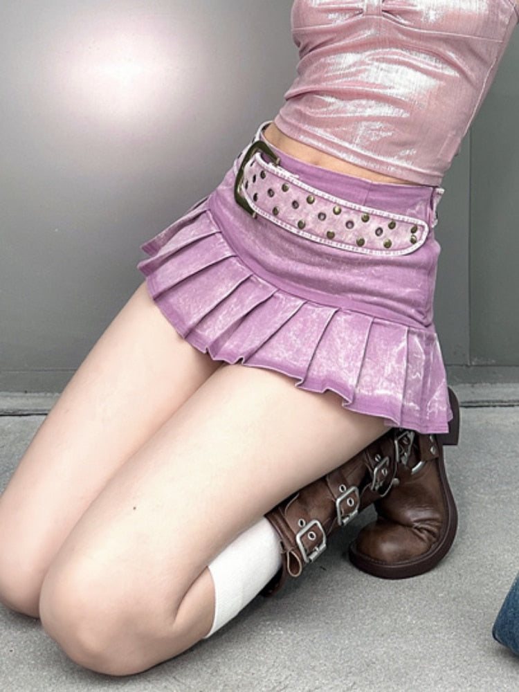 JuliaFashion - 2024 Sexy Distressed Belted Mini Jean Skirt