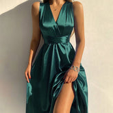 JuliaFashion-Deep V-Neck Split Streetwear Vestido