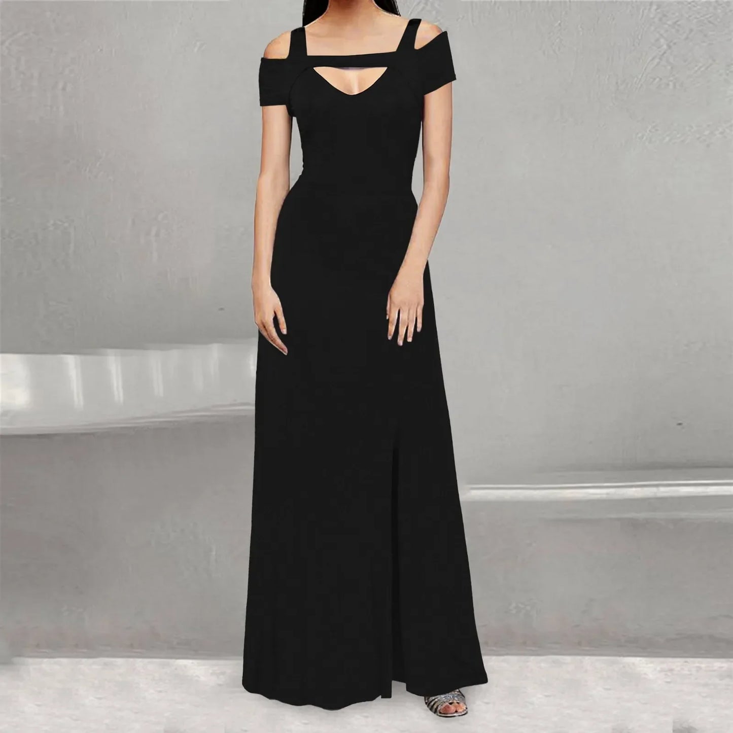 JuliaFashion-Hollow Out Short Sleeve Evening Cocktail Party Dress