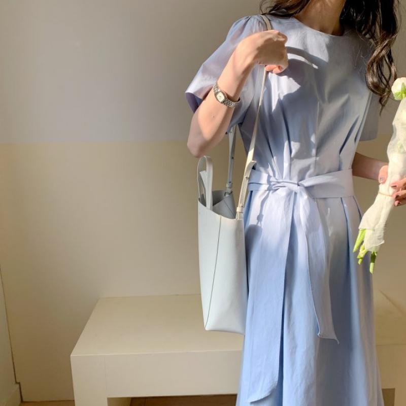 Elegant Chic Pleated Solid Summer Dress