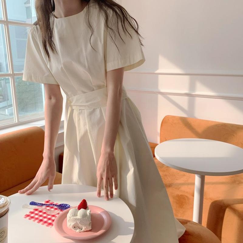 Elegant Chic Pleated Solid Summer Dress
