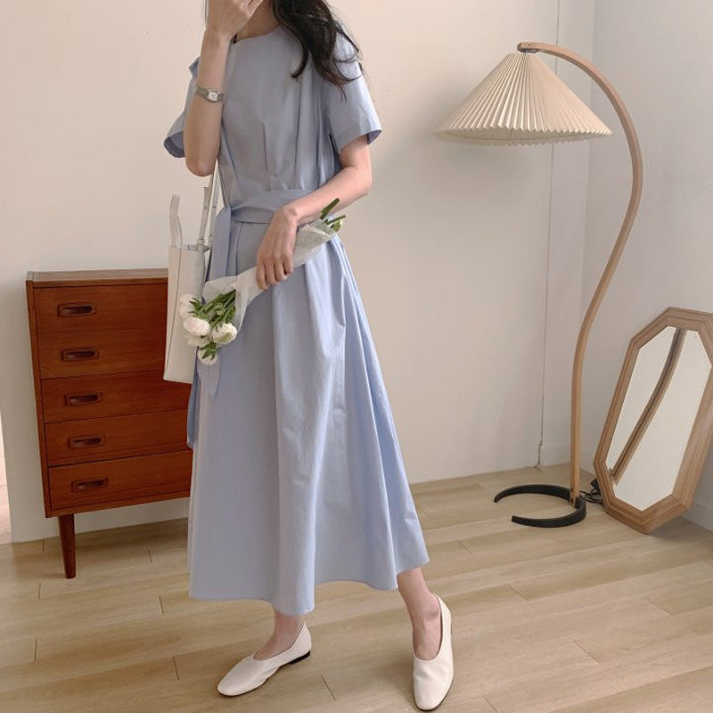 Elegant Chic Pleated Solid Summer Dress