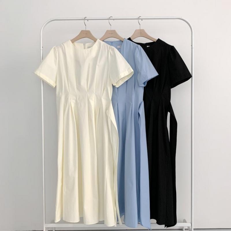 Elegant Chic Pleated Solid Summer Dress