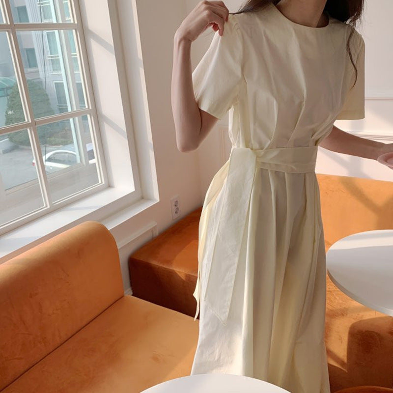 Elegant Chic Pleated Solid Summer Dress