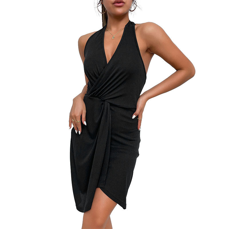 JuliaFashion-Fashion Summer Pleated Bodycon Knee Length Halter Dress