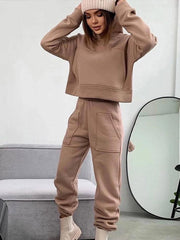 JuliaFashion-Casual Solid Loose Sportswear 2 Piece Set