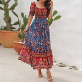 JuliaFashion - Square Collar Floral Maxi Dress