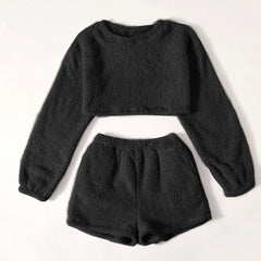 JuliaFashion - 2024 Solid Long Sleeve O-Neck Pullover Pajama Set