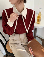 JuliaFashion - 2024 Sharp Ruffle Turn Down Collar Blouse Women Tops Korean Fashion Clothing