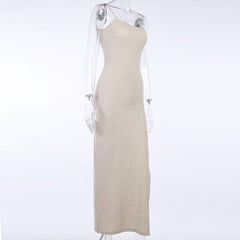 JuliaFashion - 2024 Sexy Backless One Shoulder Suspenders Split Dress