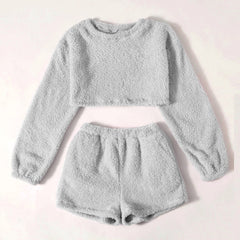 JuliaFashion - 2024 Solid Long Sleeve O-Neck Pullover Pajama Set