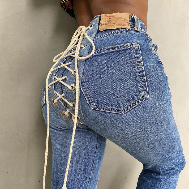 JuliaFashion - 2024 Street Fashion Fitness Trousers Hip Bandage Lace Up Vintage Pants