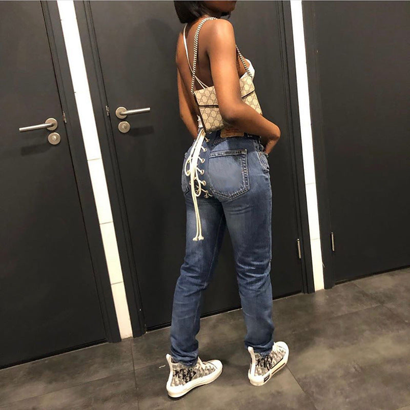 JuliaFashion - 2024 Street Fashion Fitness Trousers Hip Bandage Lace Up Vintage Pants