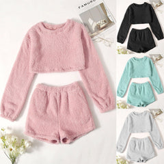 JuliaFashion - 2024 Solid Long Sleeve O-Neck Pullover Pajama Set