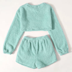 JuliaFashion - 2024 Solid Long Sleeve O-Neck Pullover Pajama Set