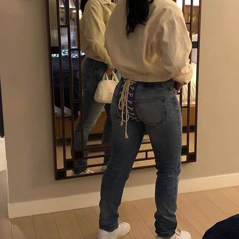 JuliaFashion - 2024 Street Fashion Fitness Trousers Hip Bandage Lace Up Vintage Pants