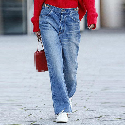 JuliaFashion - 2024 Women's High Waist Jeans Straight Pants Denim Trousers