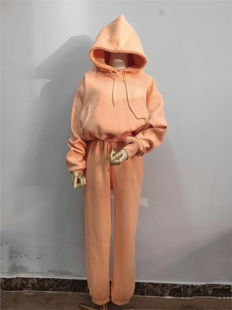 JuliaFashion - 2024Solid Casual Tracksuit Fleece 2 Pieces Set