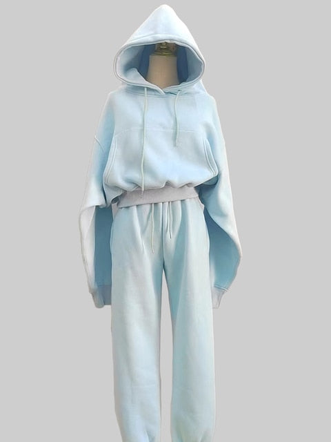 JuliaFashion - 2024Solid Casual Tracksuit Fleece 2 Pieces Set