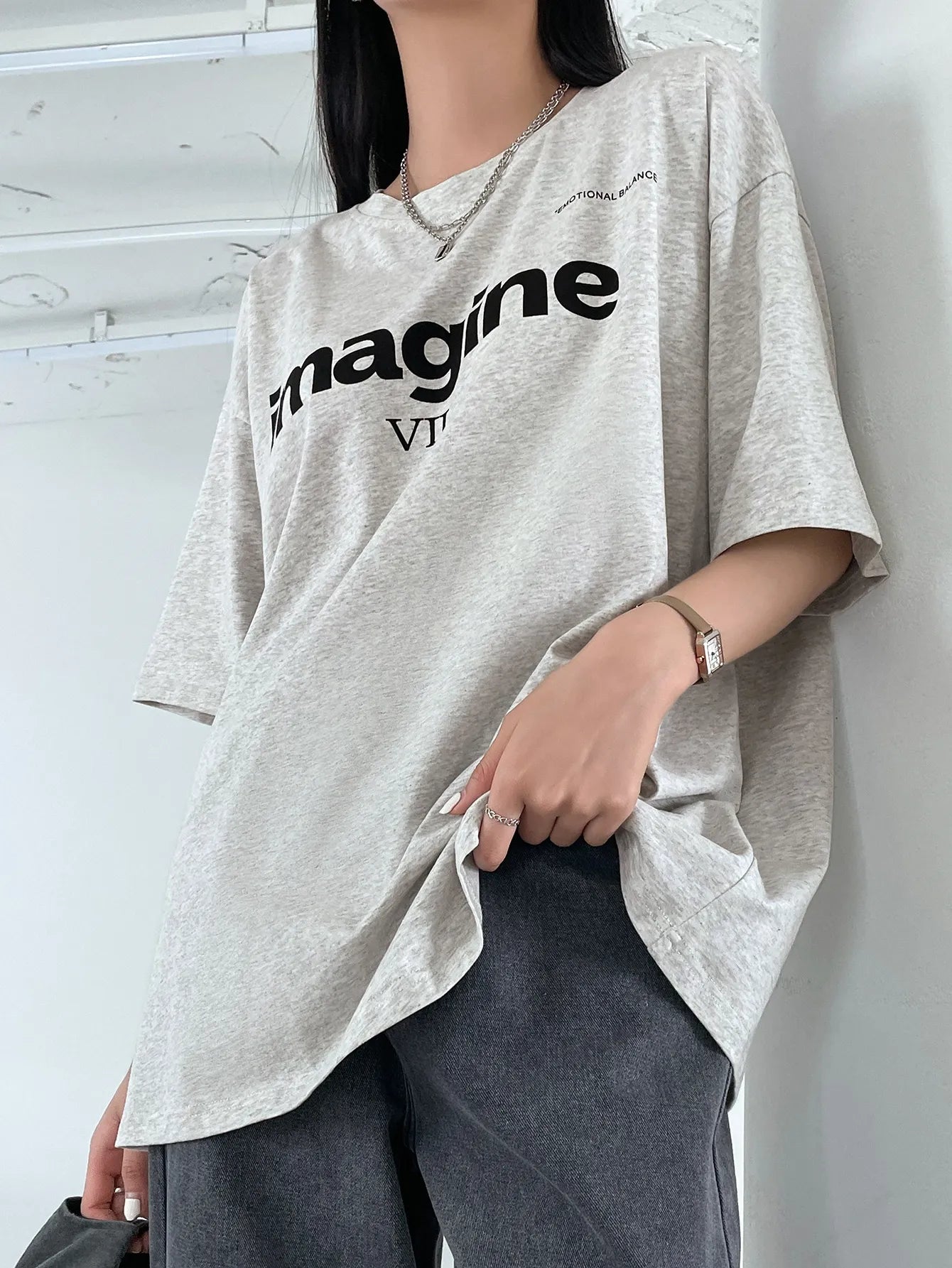 JuliaFashion-Imagine Cotton Print Women T-Shirt Original Short Sleeve T-Shirts Hip Hop Essential Casualtshirt Oversized Sport Looset-Shirts