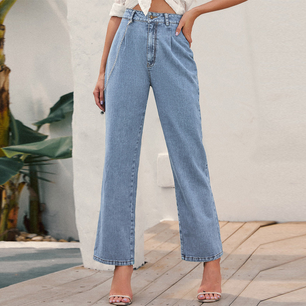 JuliaFashion - 2024 Women's Solid Color Retro High Waist Wide Leg Jeans