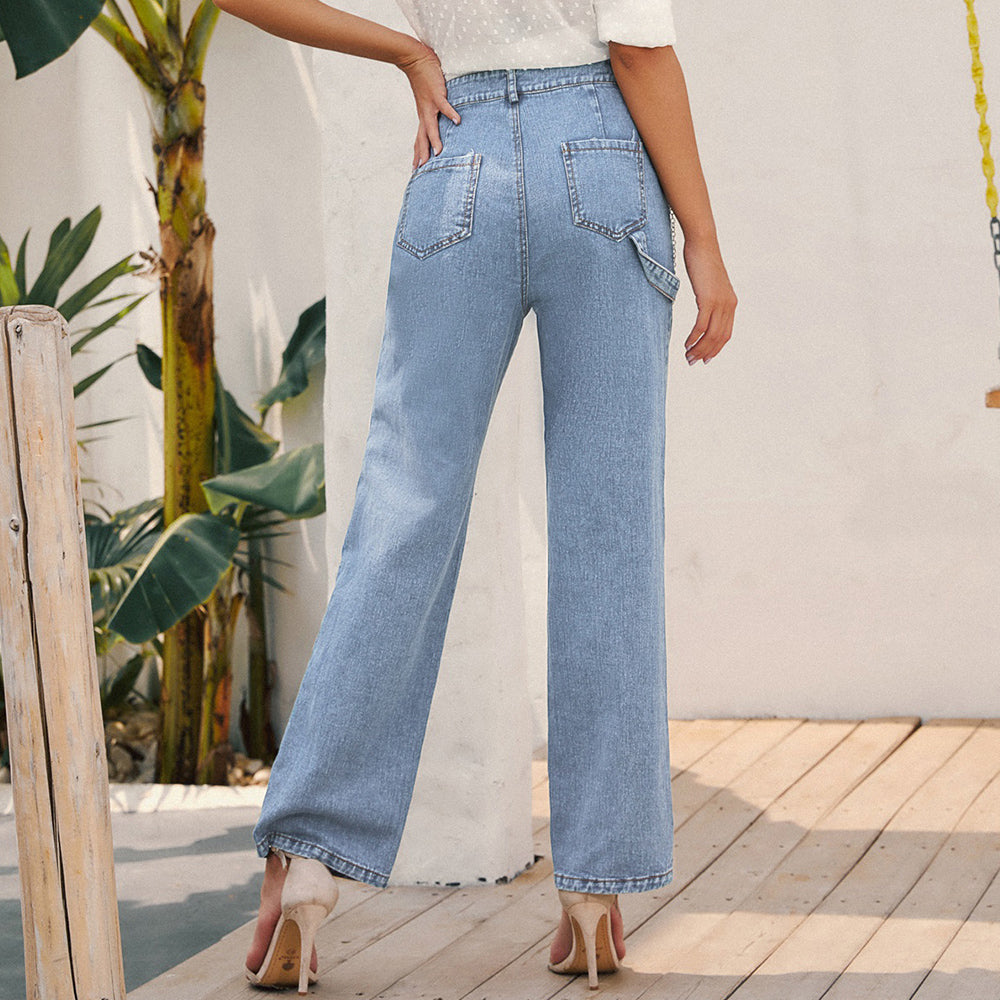 JuliaFashion - 2024 Women's Solid Color Retro High Waist Wide Leg Jeans