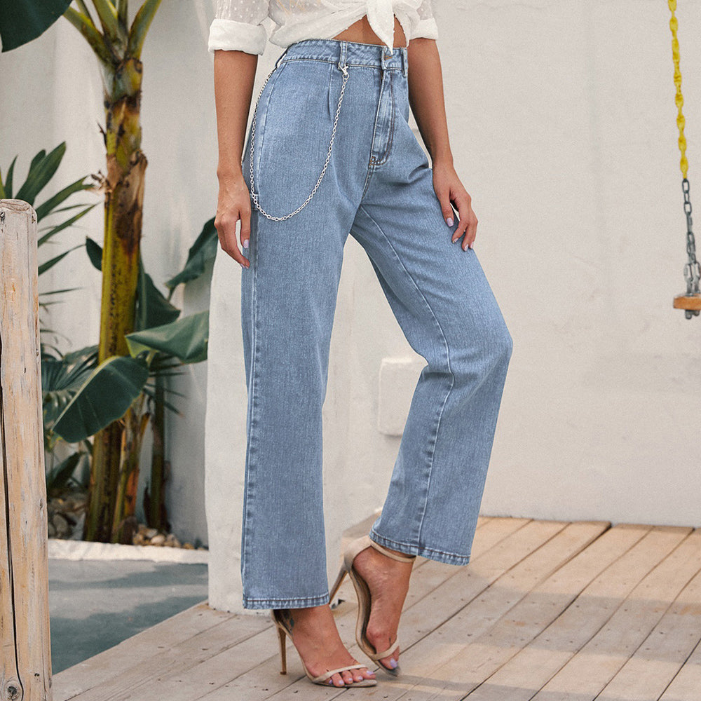 JuliaFashion - 2024 Women's Solid Color Retro High Waist Wide Leg Jeans