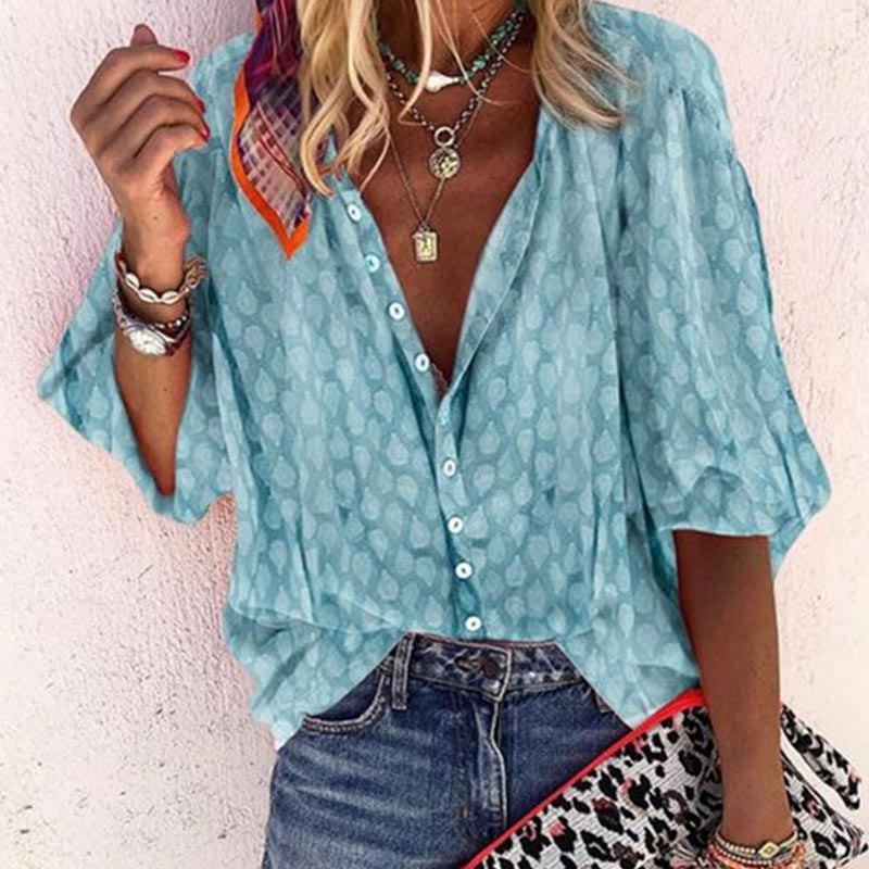 JuliaFashion - 2024 Women Casual Long Sleeve Geometric Patterns Loose Shirts