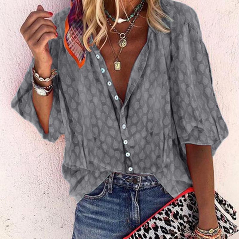 JuliaFashion - 2024 Women Casual Long Sleeve Geometric Patterns Loose Shirts