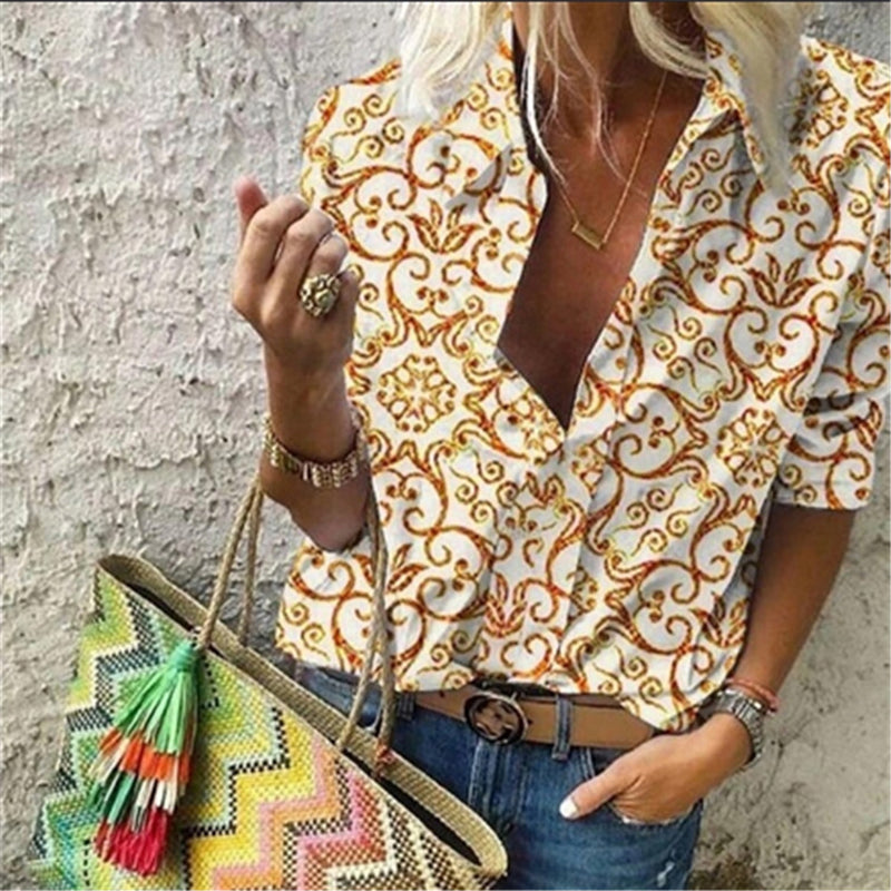JuliaFashion - 2024 Women Casual Long Sleeve Geometric Patterns Loose Shirts