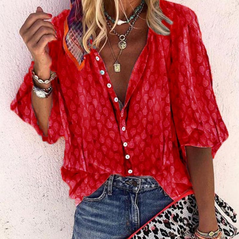 JuliaFashion - 2024 Women Casual Long Sleeve Geometric Patterns Loose Shirts