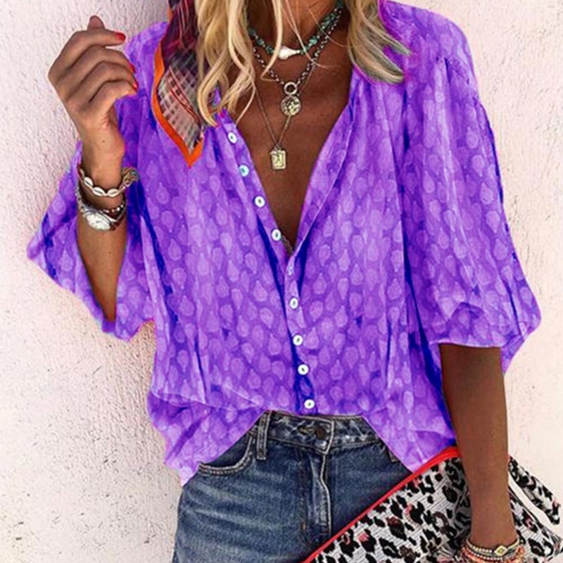 JuliaFashion - 2024 Women Casual Long Sleeve Geometric Patterns Loose Shirts