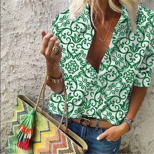 JuliaFashion - 2024 Women Casual Long Sleeve Geometric Patterns Loose Shirts