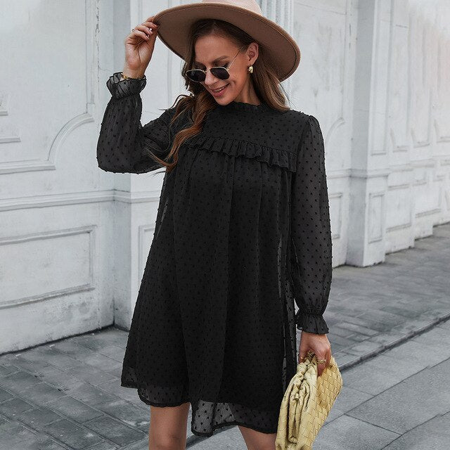 JuliaFashion - 2024 Solid Ruffles High Waist Bohemian Sexy Beach Mini Dress