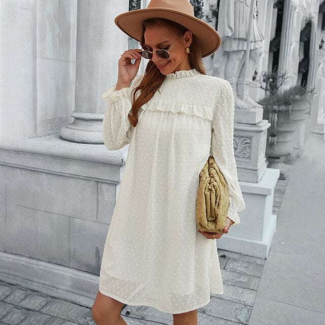 JuliaFashion - 2024 Solid Ruffles High Waist Bohemian Sexy Beach Mini Dress